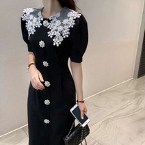 패션고리 여성 레이스 라운드넥 플라워 고급 하객 원피스 Q55