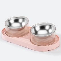 스테인레스 스틸 더블볼 경사사각 뒤집힘 방지 펫볼, 모란가루【식품급 스테인리스 그릇+냉열 보온】