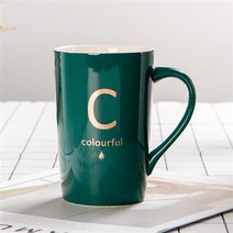 Z3JC 크리에이티브 커버 머그컵, 검푸른 레터링 하이 싱글 C
