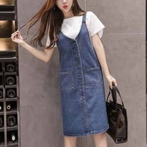 EM6U1OWK 여성 청치마 멜빵 스커트 미디