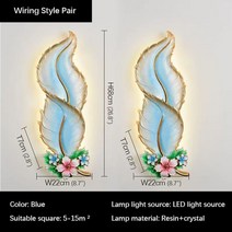 장식선반 BELLE 모던 플룸 벽 램프 LED 창의적인 송진 스콘스 집 거실 복도 배경, 11.Blue Set of 2 piec - 3 색상s