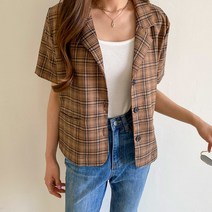 네쥬 여성 봄 여름 체크패턴 포켓 예쁜 캐주얼 자켓