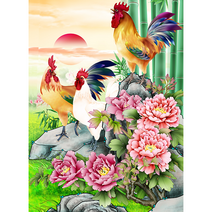 풍수 DIY명화그리기 40*50cm 암탉 수탉 모란꽃 조롱박 물감 피포페인팅 풍요 합격 승진 상징 성공시켜주는 닭그림색칠하기 집콕취미 집중력향상 취직 수능 개업선물 액자포함, 닭그림그리기 하번