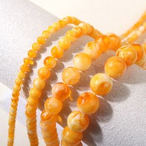 비즈아이 [5207-23]원석라운드 4/6/8/10mm 합성호박석 옐로믹스 반줄