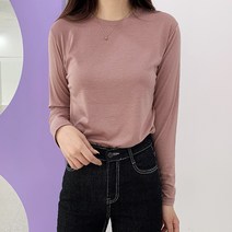 티데일리 헤리 라운드 소프트 긴팔티 여성용 스판 무지 심플 긴팔 티셔츠