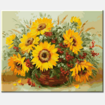 특대형 (물감3배) diy유화그리기 해바라기 바구니 거실 그림 액자 75x60cm 쉬운 명화따라그리기 아크릴 유화 색칠 세트