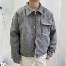 라운지21 남자 오버핏 크롭 투웨이 지퍼 패딩안감 울 블루종