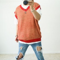 빅사이즈니트 보카시 브이넥조끼 오버핏니트
