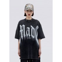 이니셜 프린트 루즈 워싱 구제 반팔 티셔츠 남녀 뉴타임즈 O003A415