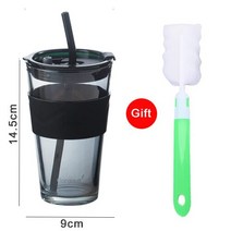 고급막걸리450ML 내열 유리 짚 우유 커피 컵 뚜껑 차가운 양조 차 물 실리콘, 02 Smoke gray 450ML_01 450ml