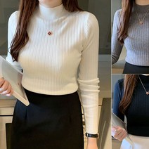 MOCCA 여성 부드러운감촉 티셔츠 하프넥 날씬해보이는 골지 긴팔 티셔츠