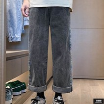 가바바 남성 빅사이즈 청바지 옆라인 캐릭터패턴 스티칭 와이드 데님팬츠 G67558