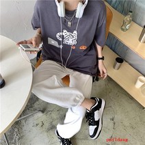 호랑이면 티셔츠 흐름 만화 인쇄 느슨한 감각 반팔 정상 여성 여름