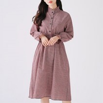 단정한 하이넥 여대생 캠퍼스룩 체크 프릴 원피스
