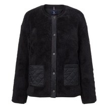 헤지스골프 여성용 라운드넥 버튼 쉐르파 가디건 점퍼 HWJU1D972BK