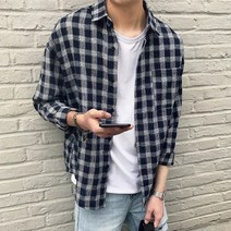 ☞고객대만족↗¶ 남자 긴팔 남성 체크남방 루즈핏 셔츠 캐주얼룩 패션코디 (ab*Y‡)