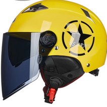 YEMA 오토바이 헬멧 추천 남녀 이중 실드 더블미러 사계절 경량 반헬멧 킥보드 머리보호 2종소형 원동기, 레몬 옐로티 길이