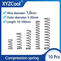 스프링 10mm 압축 소형 압력 릴리스 기계 리턴 코일 스틸 와이어 외경 520mm 10 개, 80mm, 1.0mm, 80mm
