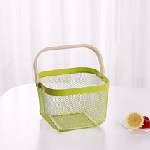 영그린 우드 손잡이 철제 바구니, 그린, 1개