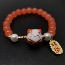 행운의 고양이 돌 비즈 팔찌 뱅글스 심플 달콤한 세라믹 팔찌