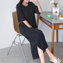 퍼니걸스 6581 데일리 라운드 도트 주름 플리츠 반팔 롱 원피스