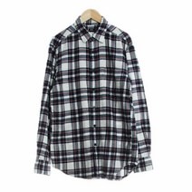 유니클로 화이트네이비 체크 면 포켓셔츠 공용 S [95] 0693