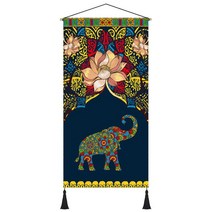 태국 코끼리 벽장식 태피스트리 족자 그림 태국 마사지 식당 벽걸이 족자봉, 폭 80cm x 높이 150cm, K