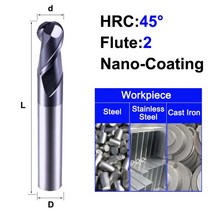 MZG 볼 엔드 밀 2 플루트 HRC45 나노 코팅 하드 스틸 주철 황동 카바이드 도구 텅스텐 밀링 커터, 01 2F45C_02 R0.75X4X50L
