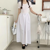 다잇템 여자 골지반팔 코디 슬림 후레아 라운드 롱원피스