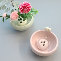 꽃꽂이 핸드메이드 도자기수반 겸 향꽂이(침봉2개서비스), 흰색