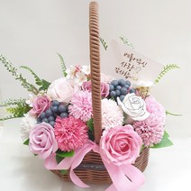 영하우스 꽃바구니 생일 부모님 어버이날 카네이션 비누꽃 환갑 칠순용돈 스승의날꽃 선물, 럭셔리퀸샤넬꽃바구니핑크+감사픽