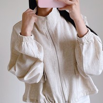 국내생산 여름 여성 린넨 크롭 점퍼 스트링 바람막이 숏 야상 포켓 봄 가을 간절기 아우터