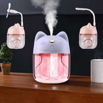 고양이 다기능가습기 선풍기 스탠드 무드등/원터치가습기/USB, 고양이가습기 블루