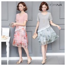 [당일배송] 여성 빅사이즈 사선라인 우아하게 퍼지는 꽃 미디원피스