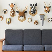 KAKUKAKU WALL 동물 26종 모음 페이퍼크래프트 3D모형 장식품 집꾸미기 동물모형 벽장식 벽걸이, 가젤 M