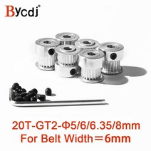 3D 프린터 부품 액세서리 GT2 20 치아 보어 4/5/6/6.35/8mm 타이밍 알루미늄 풀리 오픈 동기 벨트에 적합, 03 5mm_01 6mm_02 2pcs