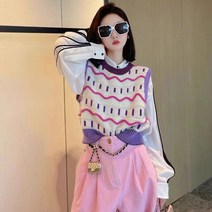 YANGTA 여성용 라운드유넥 니트 조끼
