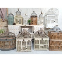 오래된 나무 철재 새장 장식품 빈티지 장식용 새장 장식품 정원가꾸기 베란다정원, D