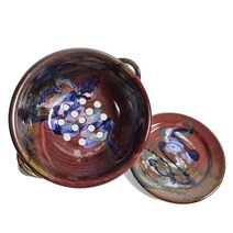 Larrabee Ceramics 2피스 베리 소쿠리 및 받침 세트 미국에서 수작업으로 제작 모브/레드 USA 미국, Red/Multi