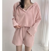 한나 여성 니트 후드 4부 반바지 세트