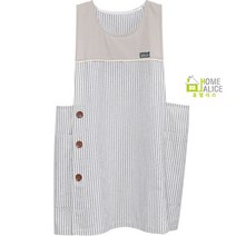 홈앨리스 스트라이프 베이지 앞치마 원피스앞치마 어린이집선생님앞치마 교사앞치마 옆버튼앞치마, 1개