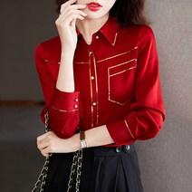 빨간 실크 셔츠 숙녀 긴팔 봄 새로운 스타일 여성 초봄 블라우스 디자인