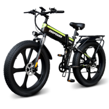 2022년 DEEPOWER 26인치 접이식 전기 자전거 1000W 17.5Ah MTB 튀출근용 성인용 전기 산악자전거 H26Pro, 그린+블랙