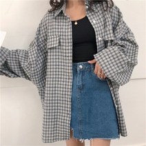 여성 숏 자켓 체크 셔츠 여성 레트로 포트 풍미 봄과 가 새로운 어 버전 느슨한 학생 착용 태양 보호 자켓
