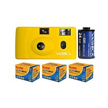 yashica mf-1 스냅샷 아트 35mm 필름 카메라 세트(노란색) 1개의 yashica 400 및 3개의 kodak gcultramax 400 필름 롤 번들(4개 항목)