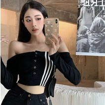 긴팔크롭티 오프숄더티 맨투맨 방송댄스복 폴웨어
