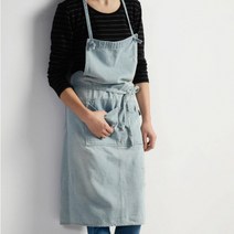 h형 데님 앞치마 공방 바리스타 카페 면 캔버스 남자 주방 빈티지 커플 앞치마, 연한청