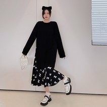[SEONGJIN]쉬폰배색 긴팔 롱원피스 가을 봄 빅사이즈 롱 원피스