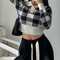 체크 크롭 캐주얼 카라 니트 데일리 패션 니트