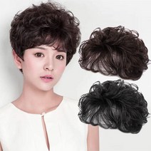 자연스러운 웨이브 펌 정수리 가발 인모 100% 탈모 빈모 가발, 다크브라운